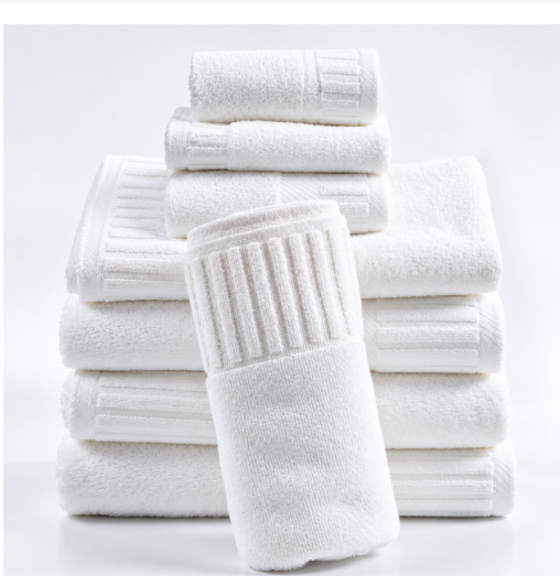 White piano key border hotel towels collection
