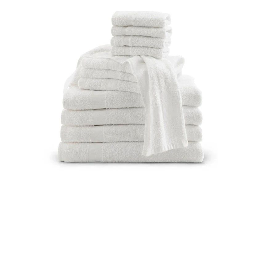 Economy Hotel Towels – 86% Cotton 14% Polyester | Hotel Supplies USA White economy hotel towels in 86% cotton and 14% polyester