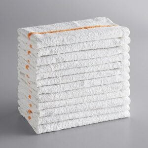 Gold stripe terry bar mop towels | Hotel Supplies USA White terry bar mop towels with gold center stripe