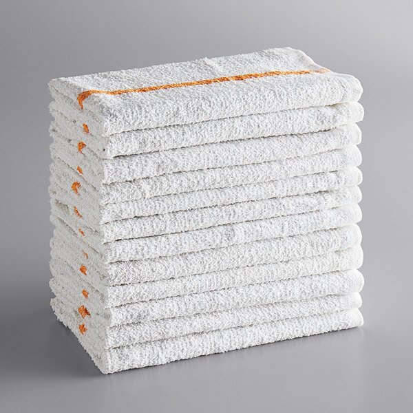 Gold stripe terry bar mop towels | Hotel Supplies USA White terry bar mop towels with gold center stripe